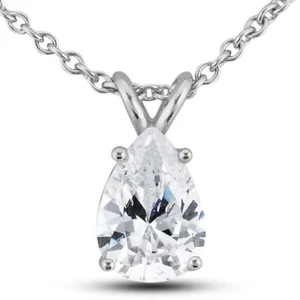 0.92 CT Diamond Solitaire Pendant Natural Pear Cut Treated 14K White Gold D VS2 - Picture 1 of 5