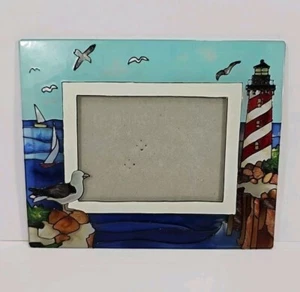 Handgemalter Leuchtturm Buntglas Bilderrahmen 3,5" x 5" * Schön! - Bild 1 von 5