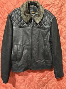 Jake Wood Leather Jacket With Sheepskin Sleeves And Quilted Details Size XL - Picture 1 of 12