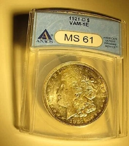 1921 P BU MORGAM DOLLAR VAM 19A Quad left stars Retained Cud AMERICA ANACS MS62 - Picture 1 of 1