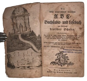 1792, GERMANTOWN IMPRINT, MICHAEL BILLMEYER, EIN WOHL, DEUTSCHES ABC BUCHSTABIR - Picture 1 of 13
