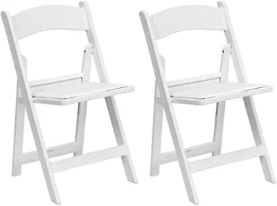 White Resin Folding Chairs - Set of 2 Lightweight Stackable Chairs with Padded S - Image 1 of 4