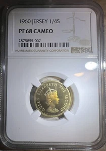 1960 Jersey 1/4 Shilling NGC PF 68 Cameo Top Pop 1/0 Only 4200 Minted Elizabeth - Picture 1 of 4