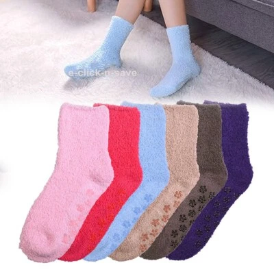 6 Pairs Super Soft Winter Non Skid Cozy Fuzzy Solid Slipper Plush Socks 9-11 Lot - Image 1 of 3