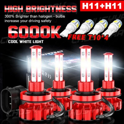 For 2008-2017 Freightliner Cascadia 4Side H9+H11 LED Headlight Bulb Hi-Low Beam - Image 1 of 4