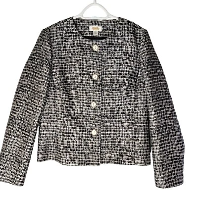 Talbots Blazer Jacket Womens 12 Wool Silk Lined Geometric Black White Snake Skin - Image 1 of 4
