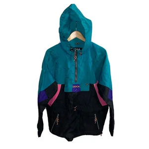 Giacca a vento vintage Helly Hansen Anorak color block neon 1/2 zip taglia media - Foto 1 di 12