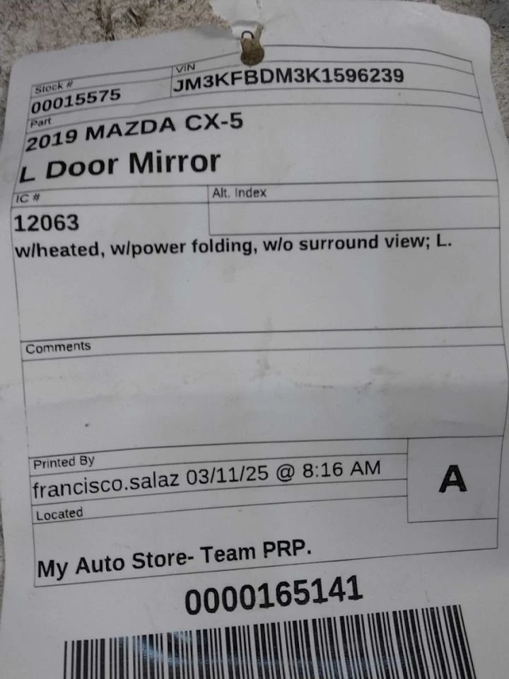 Espejo retrovisor lateral del conductor con calefacción plegable se adapta a 19-23 MAZDA CX-5 408041 Foto 1 de 3