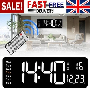 16" Digital LED Large Display Wall Desk Alarm Clock With Calendar Temperature UK - Picture 1 of 18