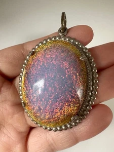 Vintage cabochon oval faux opal large pendant - Picture 1 of 6