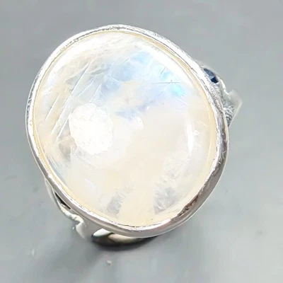 Anillo de piedra lunar natural hecho a mano de 20 quilates + plata de ley 925 talla 8/R439690 Foto 1 de 4