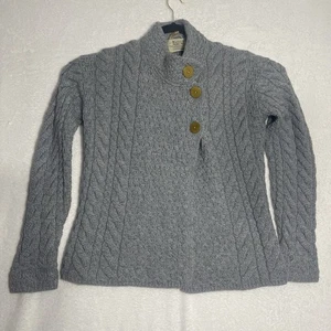 Aran Crafts Medium Cardigan 100% Merino Wool Chunky Knit Collar Gray Ireland - Picture 1 of 8