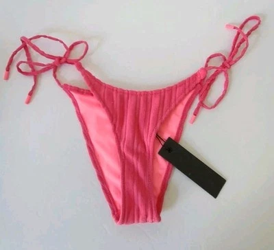 TRIANGL Textured String Bikini Bottom Size XXS Hot Pink Terry Knit NWT - Image 1 of 4