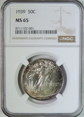 1939 Walking Liberty Silver Half Dollar NGC Graded MS65 GEM Uncirculated - Image 1 of 4