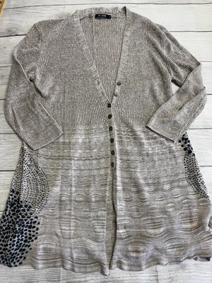 NIC+ZOE Suéter Cárdigan Mujer XL Taupe Mezcla de Lino Botón Frontal Longline Tejido Foto 1 de 4