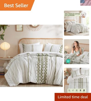 Juego de edredón Queen certificado OEKO-TEX con fundas a juego - verde salvia/marfil Foto 1 de 4