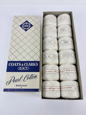 Vtg Coats & Clark Pearl Cotton White C19 Lot 12 Balls Thread With Box Sz 5 NOS - Image 1 of 4