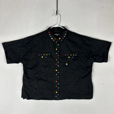 Teddy Fresh Shirt Mens L/XL Short Sleeve Button Up 90s Y2k Rhinestone Cotton Top - Image 1 of 4
