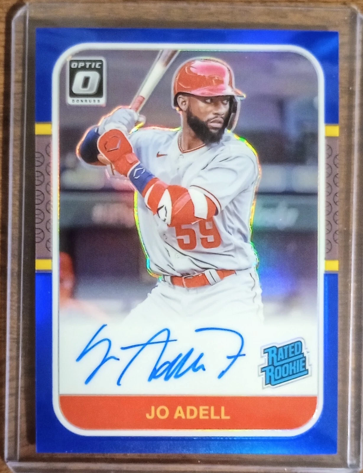 Jo Adell 2021 Donruss Optic Rated Rookie Autograph Blue Prizm /15 87RR-JA