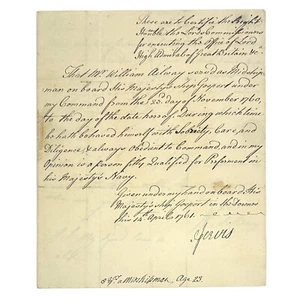 Documento Naval Firmado John Jervis (Conde de San Vicente) 1761 + Guardiamarina ELA - Imagen 1 de 3