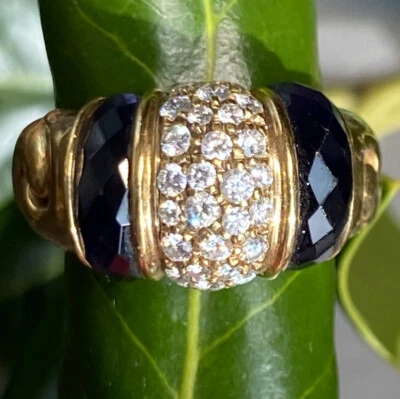 Bvlgari 18K желтое золото бриллиант резной сапфир купол кольцо Италии Bulgari размер 6,25 - Изображение 1 из 4