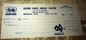 1960s ? GOLDEN FLEECE Service Station BENALLA Original RECEIPT  - NOS - Picture 1 of 2