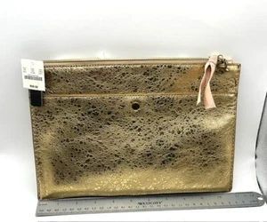 NWT J.CREW Metallic Gold Purse Clutch Leather Zip Top - Bild 1 von 7