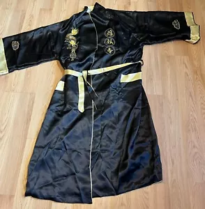 Silk Kimono Unisex Embroidered Dragons Belted-one Size Fits All Reversible - Picture 1 of 9