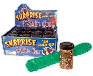 12 METAL SPRING SNAKE NUT CANS Jar Classic Prank Joke Gag Gift Toy Jumping Funny - Picture 1 of 15