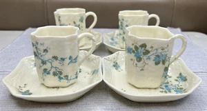 4 Haviland Limoges France Square Blue Flower & Birds Demitasse Cup & Saucer Sets - Picture 1 of 8