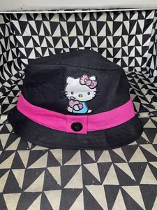 Hello Kitty Girls Embellished Black Fedora Hat With Pink Ribbon And Button M/L - Picture 1 of 9