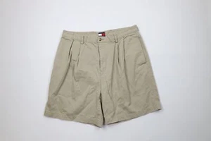 Vintage 90s Tommy Hilfiger Mens 36 Faded Pleated Above Knee Chino Shorts Beige - Picture 1 of 11