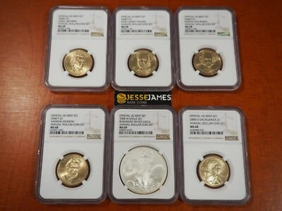 2008 ANNUAL DOLLAR 6 COIN DOLLAR SET MS68 W BURNISHED SILVER EAGLE NGC MS69 - Image 1 of 2