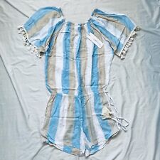 COOL CHANGE Womens Kyla Knit Short Sleeve Striped Tassel One Piece Romper Blue 
