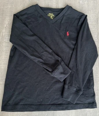 Camiseta Polo Ralph Lauren Niño Negra Algodón Cuello en V Manga Larga Talla 5t Foto 1 de 4