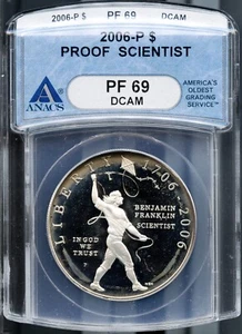 2006-S $1 Franklin The Scientist Silver Dollar PF 69 DC ANACS # 1499319 + Bonus - Picture 1 of 2
