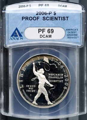 2006-S $1 Franklin The Scientist Silver Dollar PF 69 DC ANACS # 1499319 + Bonus - Image 1 of 2
