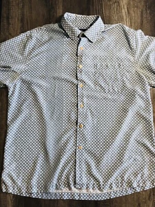 NAT NAST American Fit Short Sleeve Button Up 100% Silk Mens L Blue Geometric - Picture 1 of 13