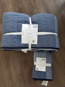 Pottery Barn Kids Denim Patchwork Full/ Queen Quilt And Quilted Standard Sham - Picture 1 of 2