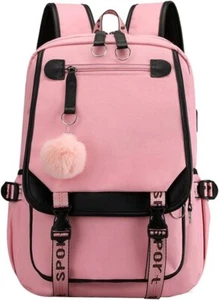 Girls Pink Backpack with USB Port for School. Students Laptop Rucksack/bag - Picture 1 of 6