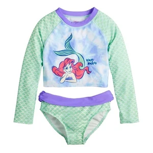 Disney The Little Mermaid Swimsuit Rash Guard Set Tankini Girls 4 5 6 6X Ariel - Picture 1 of 5