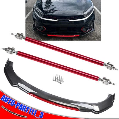 For Kia Forte Sedan Carbon Fiber Black Red Front Bumper Lip Spoiler Splitter - Image 1 of 4
