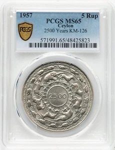 Ceylon - 1957 Elizabeth II 5 Rupees - PCGS MS65 - "2500 YEARS OF BUDDHISM ISSUE" - Picture 1 of 3