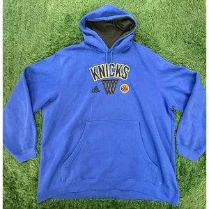 90s Adidas New York Knicks Blue | Black Pullover Heavy Hoodie Sweatshirt 2XL - Picture 1 of 7