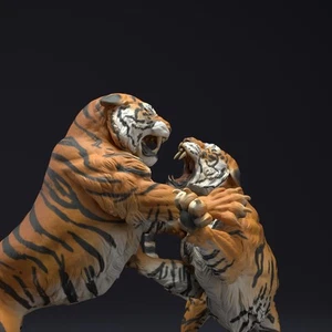 Bengal Tiger Fight – 3D Printed Model- Unpainted- Animals Miniatures - Imagen 1 de 8