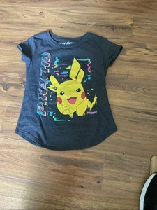 Pokemon Pikachu T Shirt Girls Anime Graphic Tee Short Sleeve Dark Gray - Picture 1 of 1