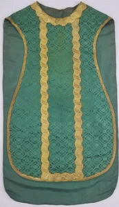 Antigua casulla de vestimenta francesa de brocado metálico 112x64 cm - Imagen 1 de 12