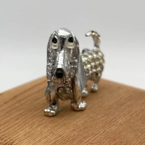 Vintage Basset Hound Dog Silver Tone Rhinestone Brooch Pin - Picture 1 of 13