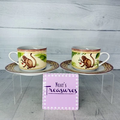 Conjunto de 2 xícaras e pires de porcelana American Atelier MONKEY 5029 Jungle Bamboo 8 oz - Imagem 1 de 4