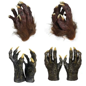 1Pair Halloween Scary Gloves Werewolf Paws Hand Gloves Gothic Cosplay Claws - Picture 1 of 18
